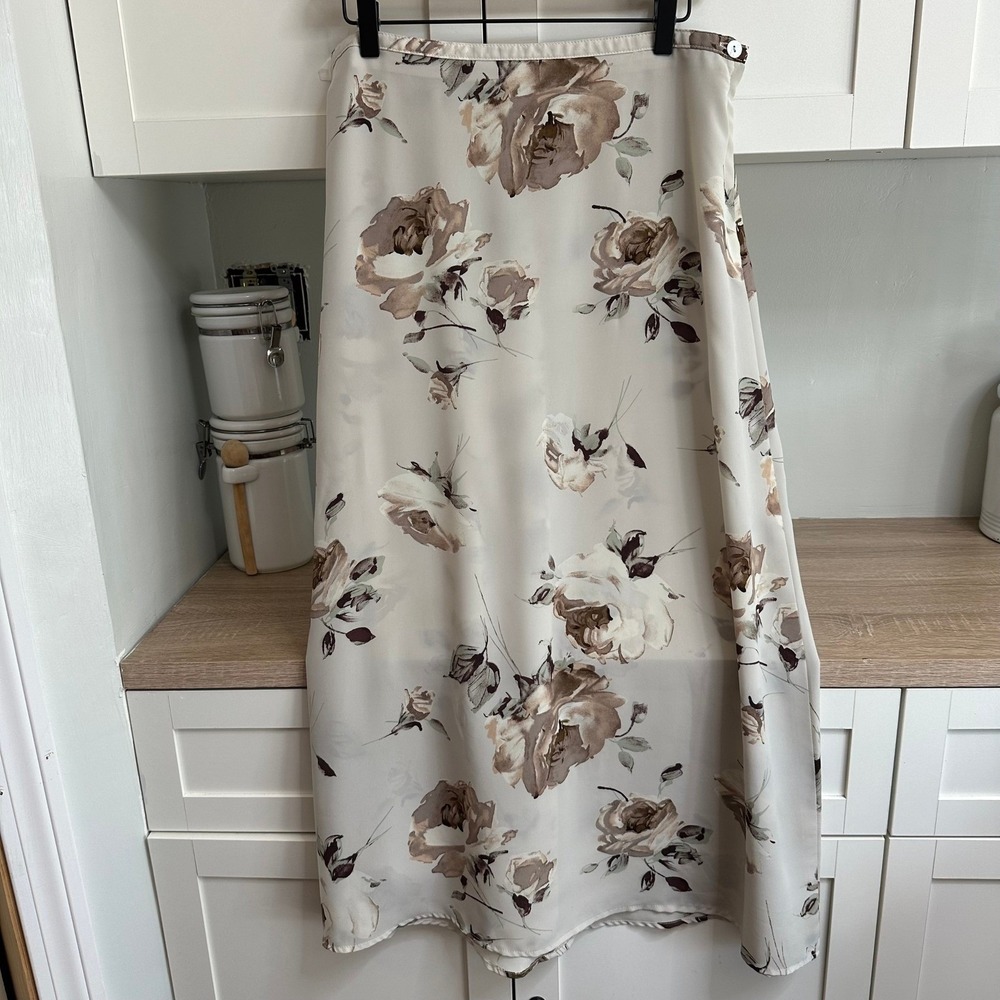 VTG Cottagecore Maxi Skirt Womens M Earthy Floral Chiffon Style Flowy Romantic